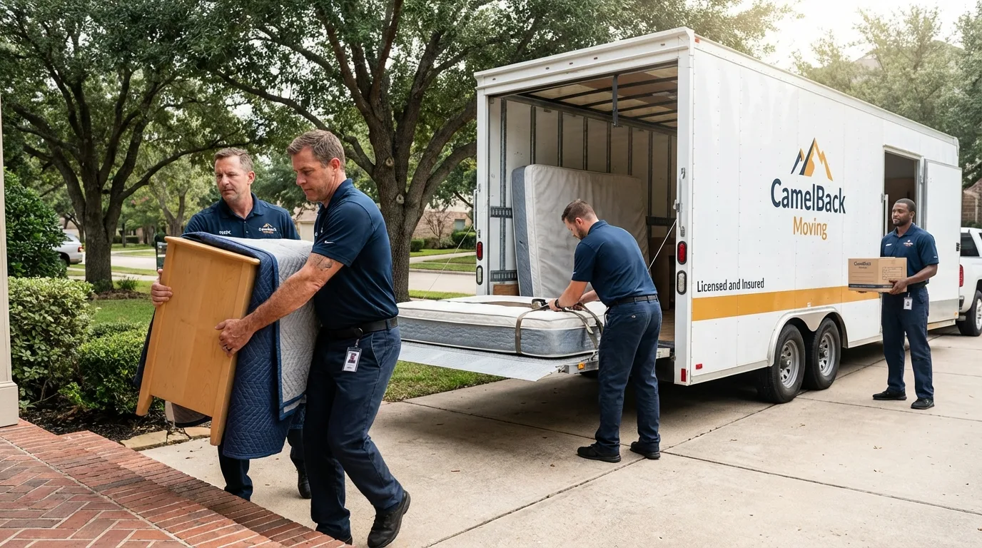 Crew loading residential truck for cross-state move from Syracuse, NY